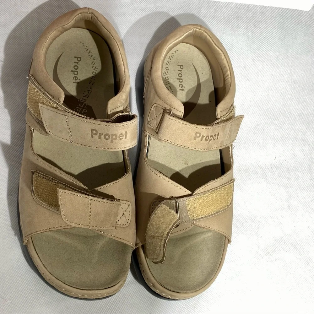 Propet Pedic Walker Sandals Dusty Tan Nubuck NW/OT Adjustable Straps - Picture 2 of 15